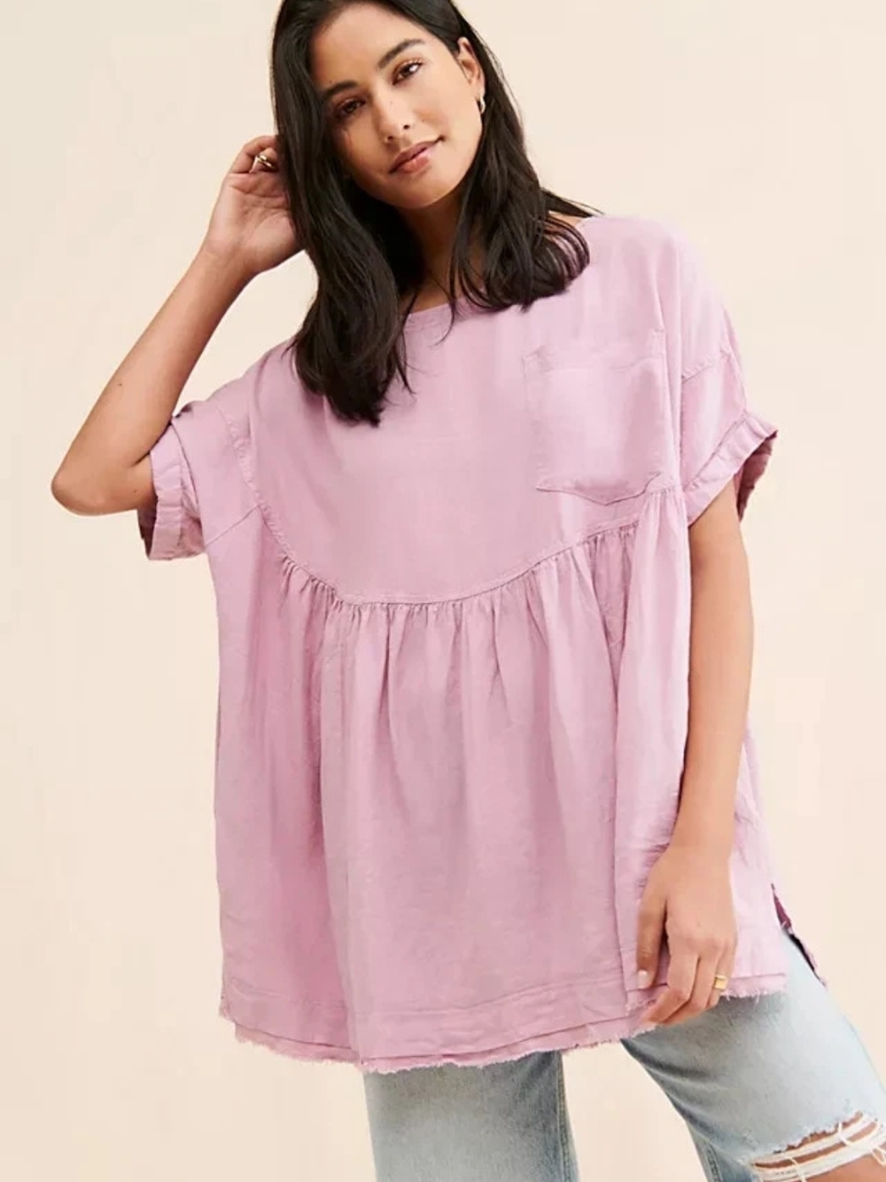 WE THE FREE Free People Moon City Rose Blush Pink Babydoll Tunic Top XS X Small